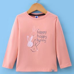 Teddy Sinker Knit Full Sleeves T-Shirt with Text & Bunny Print - Peach-picture-18