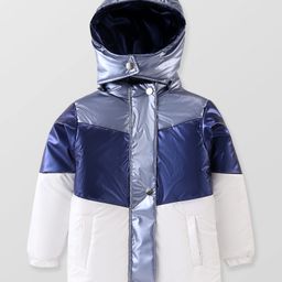Pine Kids Woven Full Sleeves Padded Jacket with Detachable Hood - Navy Blue & White-image-90