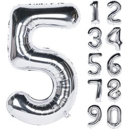 Decor Mantra Number 5 foil balloon 32 inch for birthday decoration items - Silver - Pack of 1-28