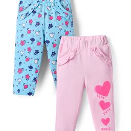 Doodle PoodleSingle Jersey Knit Full Length Leggings With Heart & Floral PrintPack of 2 - Blue &Pink-image-20