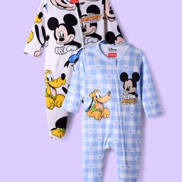 Babyhug Disney 100% Cotton Full Sleeves Footed Sleepsuit With Mickey & Friends Graphic Pack Of 2 - Multi Colour-image-16