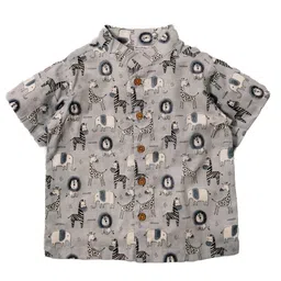 Snowflakes Cotton Woven Half Sleeves Wild Animals Printed Shirt - Grey-picture-47