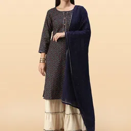 Anouk Rustic Women Printed Gotta Patti Straight Kurta with Sharara & With Dupatta-picture-2