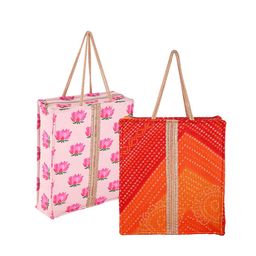 Kuber Industries Printed Shopper Handheld Bag with Tasselled-35