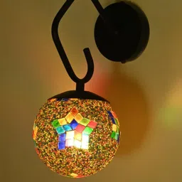 1ST TIME Multicoloured Printed Glass Traditional Cylinder Shaped Wall Lamp-picture-35