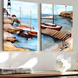 Art Street Blue & Brown 2 Pieces Canvas Coastal Wall Art-image-62