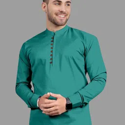 VORTEX Mandarin Collar Cotton Straight Short Kurta-image-69