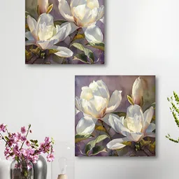 Aura White & Grey 2 Pieces Floral Printed Canvas Wall Arts-picture-31