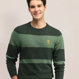 U.S. Polo Assn. Men Colourblocked Round Neck Long Sleeves Pullover Sweaters-image-13