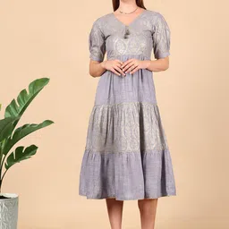 True Shape Women Ethnic Motifs V-Neck Tiered Fit and Flare Midi Dress-image-68