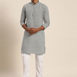 SOJANYA Men Embroidered Regular Thread Work Pure Cotton Kurta with Churidar-picture-13