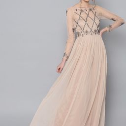 STREET 9 Women Beige Embellished Net Semi Sheer Maxi Dress-picture-8