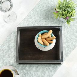 Crayton Steel Border Acacia Wood Serving Tray - Set of 1-10