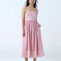Bombay Paisley by Westside Pink Embroidered Cotton A-Line Dress-picture-6