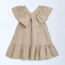 HOP by Westside Brown Floral Embroidered Cotton A-Line Dress-picture-48