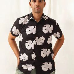 Indian Needle Black Regular Fit Floral Print Shirt-image-90