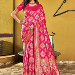 Satrani Rani Pink Woven Saree With Unstitched Blouse-picture-38