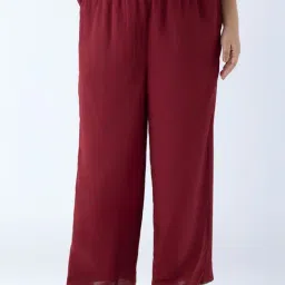 Gia by Westside Maroon Solid High-Rise Trousers-picture-16