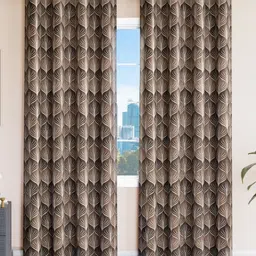 Aura Coffee Brown & White Set of 2 Floral Door Curtain-33