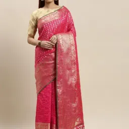 Vastranand Pink Woven Saree With Unstitched Blouse-image-17