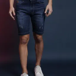 Campus Sutra Navy Distressed Shorts-picture-11
