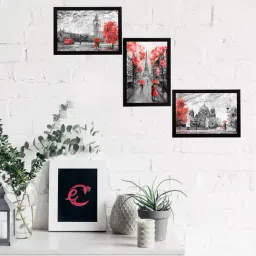 eCraftIndia Set Of 3 Europe Street Views Satin Matt Texture UV Art Painting-45