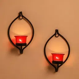 Homesake 'Holi' Black & Red Metal Wall Candle Holder With Tea Light Candle - Set of 2-10