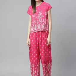 YASH GALLERY Pink Printed Top Pyjama Set-image-88