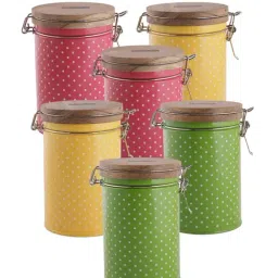 HAZEL Pink, Green & Yellow Galvanized Metal Container Set with Clip Lock - Set of 6 (1.13L)-4