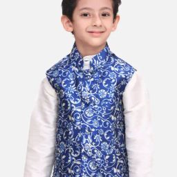 LilPicks Kids Blue Floral Print Nehru Jacket-image-21