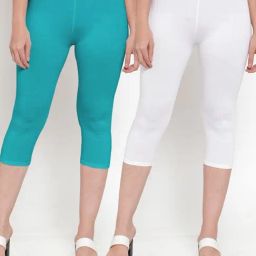 Gracit White & Blue Mid Rise Capris - Pack Of 2-image-81