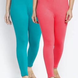 Gracit Peach & Blue Mid Rise Leggings - Pack Of 2-image-87