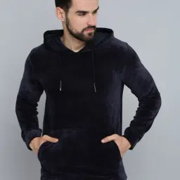 Showoff Navy Blue Regular Fit Hooded Sweatshirt-31