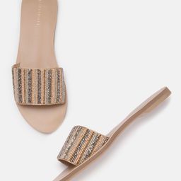 Allen Solly Women Beige & Grey Embellished Open Toe Flats-image-82