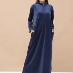 Secret Wish Navy Blue Velvet Solid Nighty-picture-26