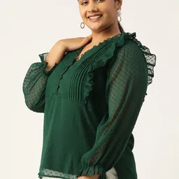 Antheaa Curve Plus Size Self Design Ruffles Chiffon Top image 2