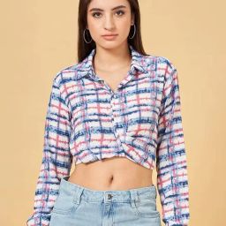 SF Jeans by Pantaloons Blue & Pink Printed Cropped Shirt-picture-43