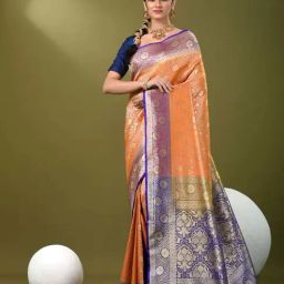 CHARUKRITI Orange Silk Zari Saree With Unstitched Blouse-image-74