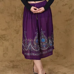 Exotic India Printed Flared Midi Skirts-image-20