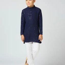 Kids Island Boys Blue Cotton Embroidery Kurta Sets-picture-33