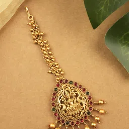 StileAdda Gold-Plated Stones Studded Temple Maang Tikka-image-62