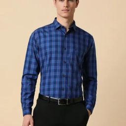 Allen Solly Blue Cotton Slim Fit Checks Shirt-picture-25