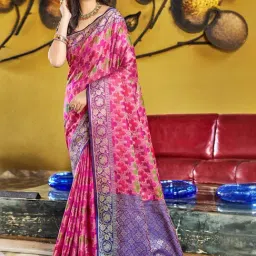 Satrani Rani Pink & Blue Woven Saree With Unstitched Blouse-picture-27