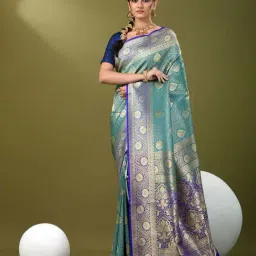 CHARUKRITI Green Silk Zari Saree With Unstitched Blouse-image-80