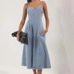 Trendyol Women Shoulder Straps Fit & Flare Midi Dress-picture-13