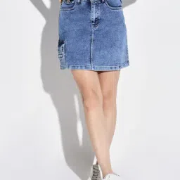 showoffff SHOWOFF Blue Denim Above knee Skirt-picture-1