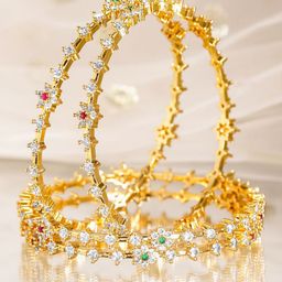 Rubans Set Of 4 22 K Gold Plated Ruby, Emerald & CZ-Studded Bangles image 2