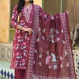 Varanga Women Floral Printed Regular Kurta with Trousers & With Dupatta-42