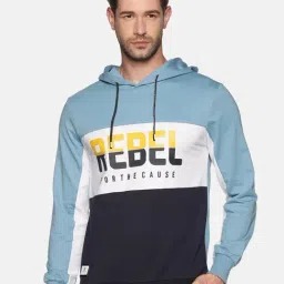 SHOWOFF Blue Cotton Slim Fit Colorblock Sweatshirt-image-99