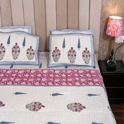 Hawamahal White & Blue Floral Printed 350 TC Cotton King Bedsheet Set 2.75 m x 2.75 m-image-39